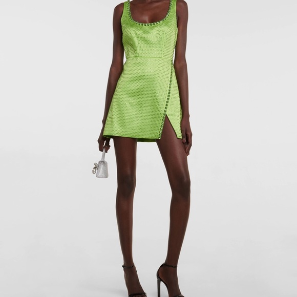 Self - Portriat Green Satin Embellished Mini Dress - Picture 2 of 4